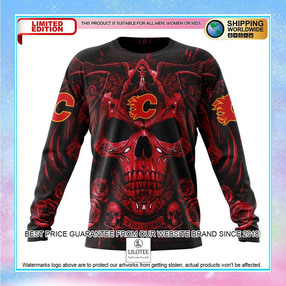 personalized nhl calgary flames skull art shirt hoodie 6 270