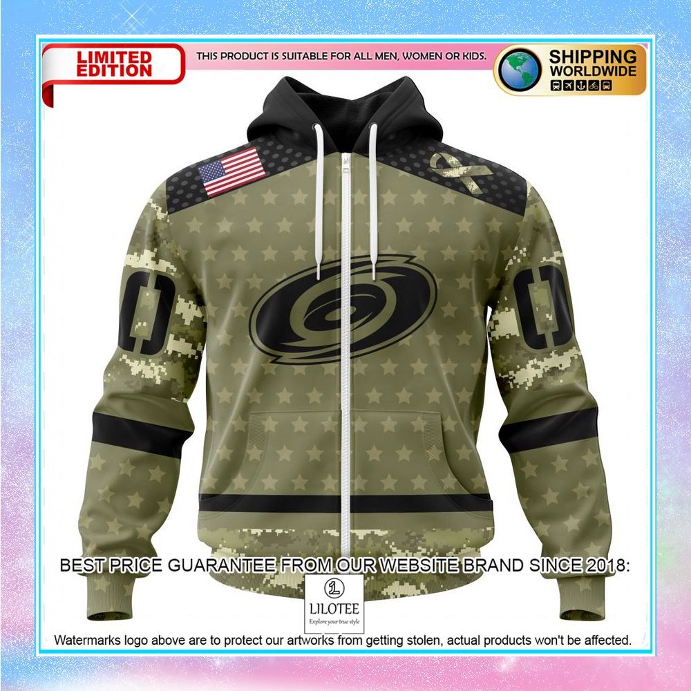 personalized nhl carolina hurricanes camo military appreciation shirt hoodie 2 385
