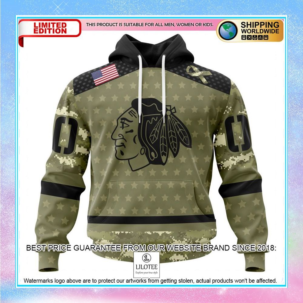 personalized nhl chicago blackhawks camo military appreciation shirt hoodie 1 780