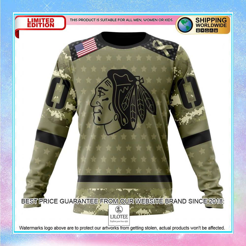 personalized nhl chicago blackhawks camo military appreciation shirt hoodie 6 464