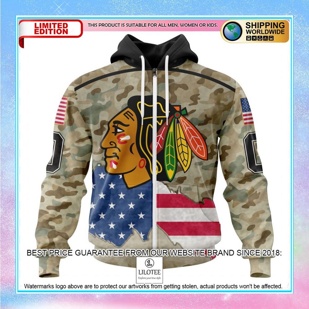 personalized nhl chicago blackhawks for united state with camo shirt hoodie 2 965