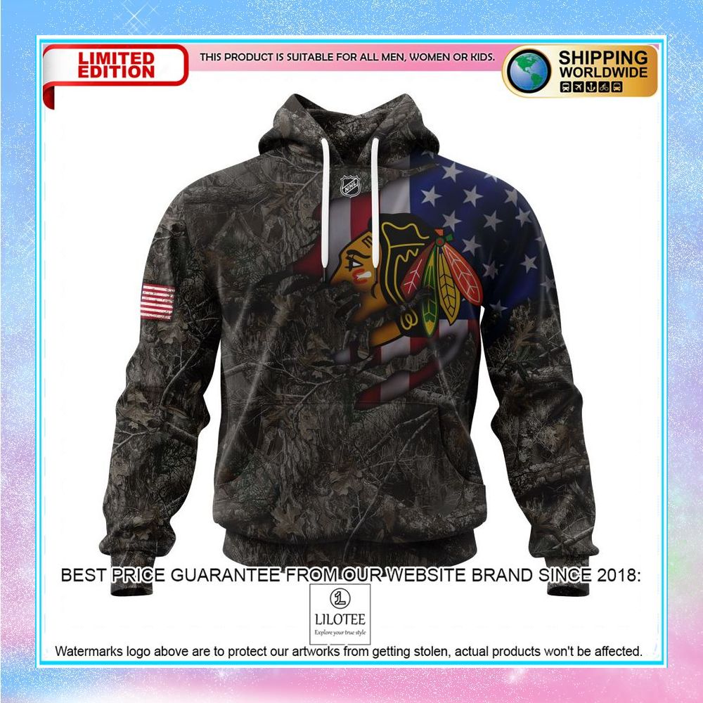 personalized nhl chicago blackhawks hunting camo realtree shirt hoodie 1 87