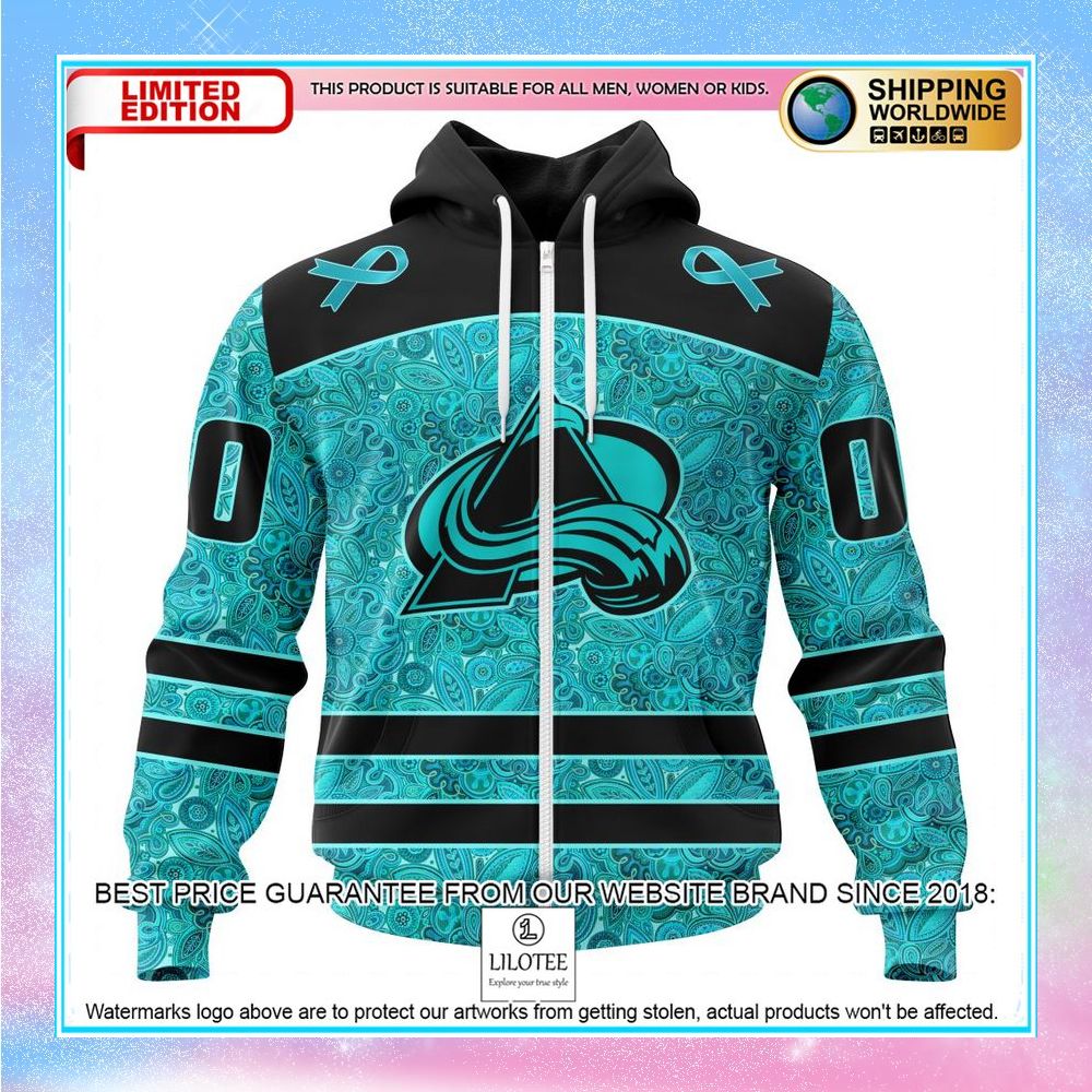 personalized nhl colorado avalanche design fight ovarian cancer shirt hoodie 2 777