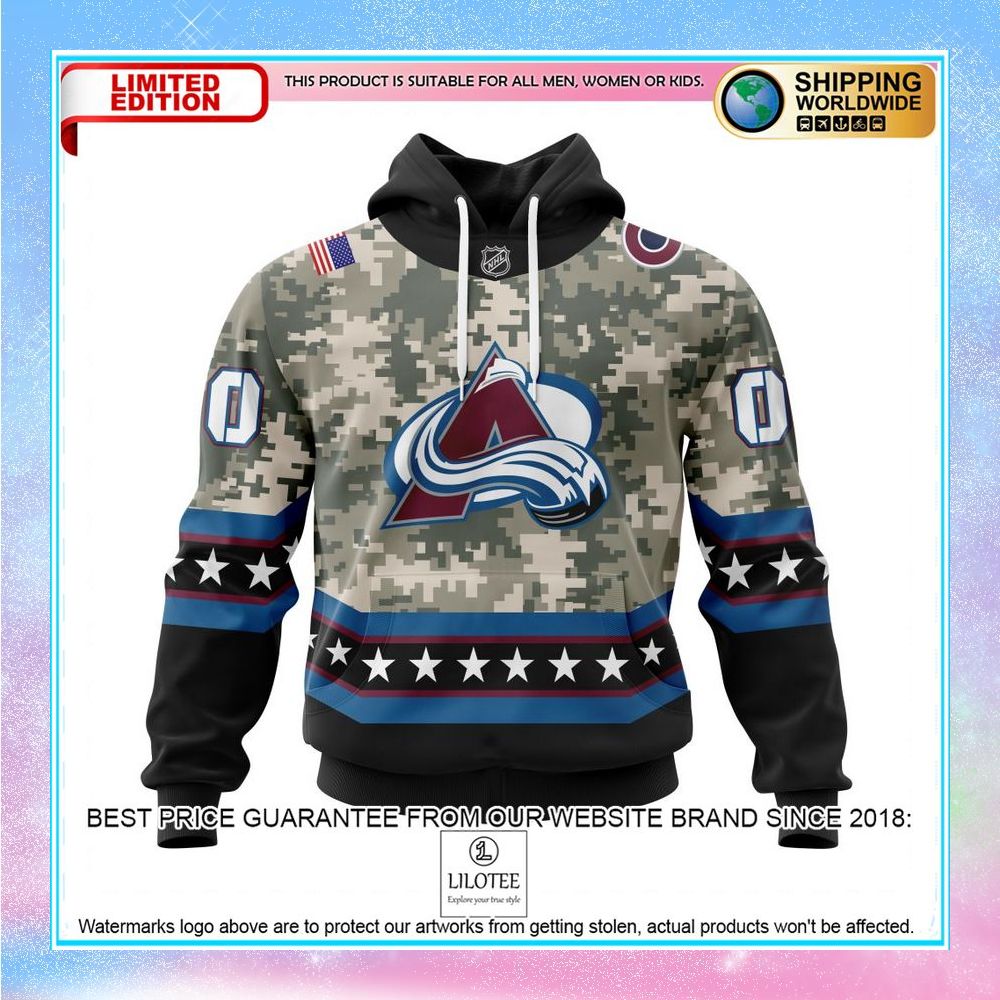 personalized nhl colorado avalanche honor military with camo shirt hoodie 1 859