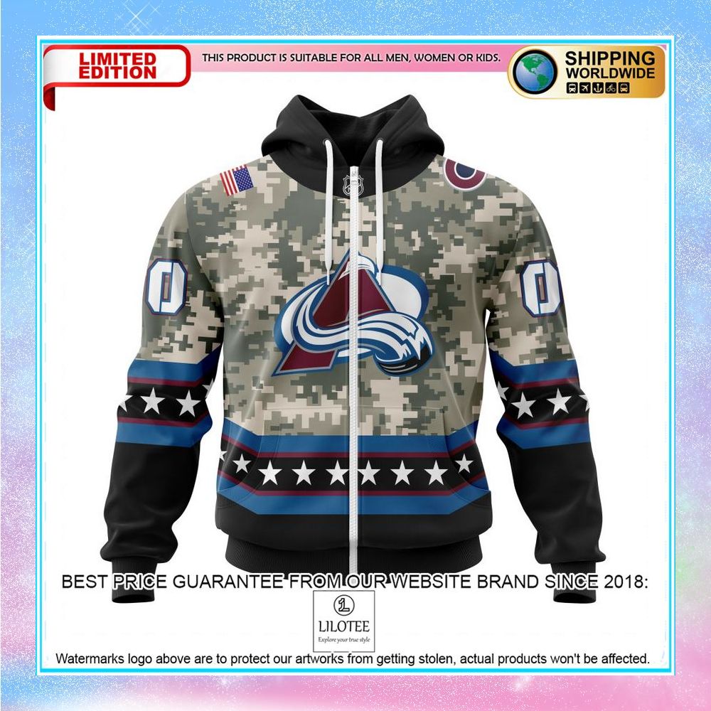 personalized nhl colorado avalanche honor military with camo shirt hoodie 2 155