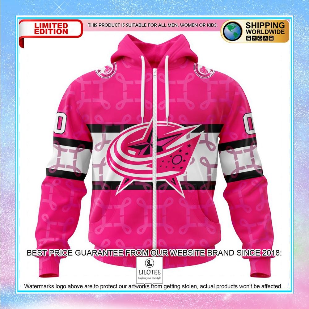 personalized nhl columbus blue jackets breast cancer shirt hoodie 2 946