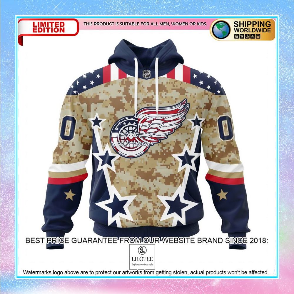 personalized nhl detroit red wings camo and our beloved american flag shirt hoodie 1 377