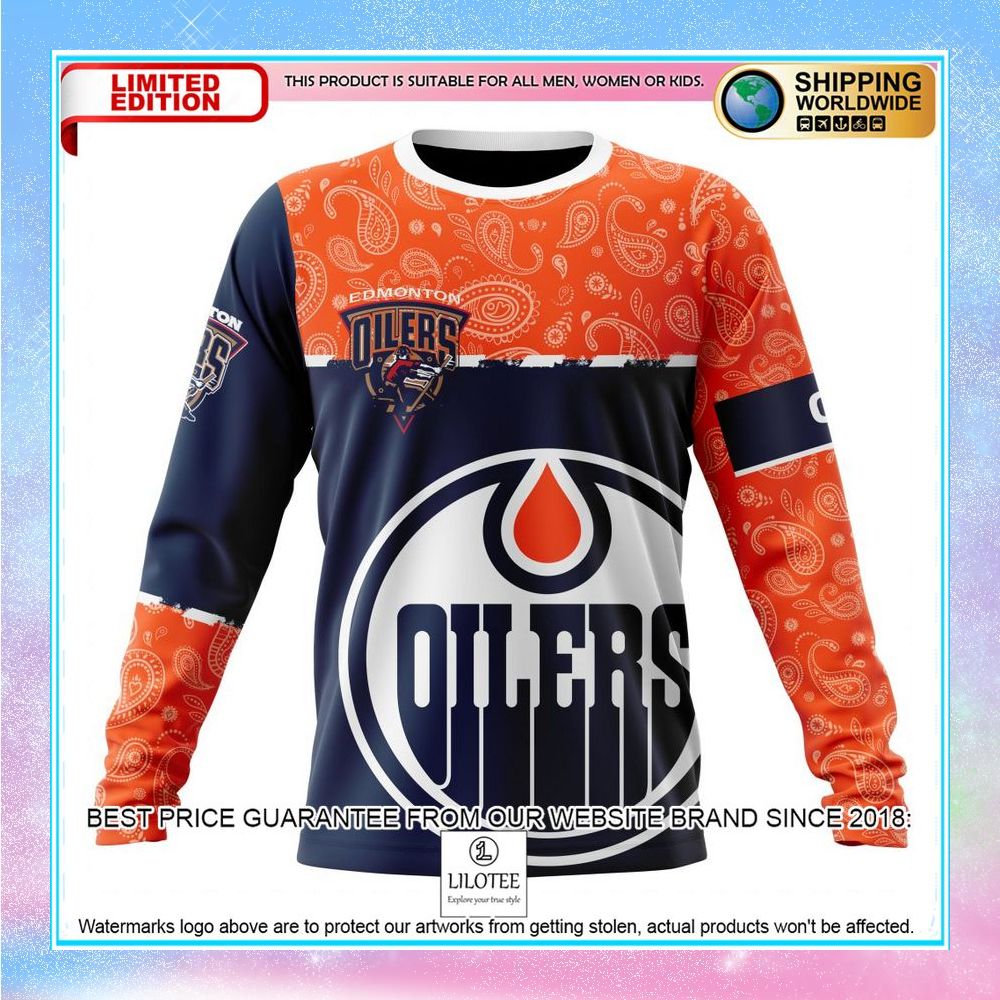 personalized nhl edmonton oilers jersey hockey with paisley shirt hoodie 6 471