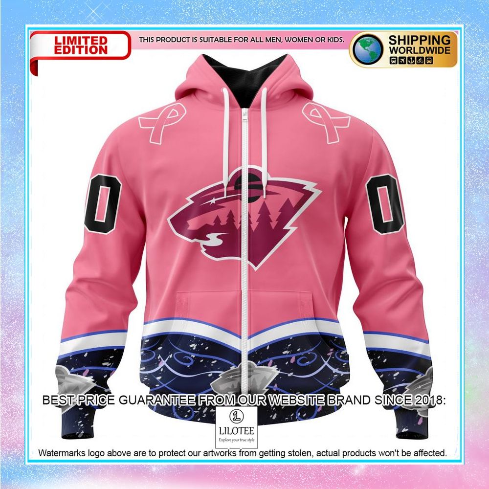personalized nhl minnesota wild hockey fights cancer shirt hoodie 2 837