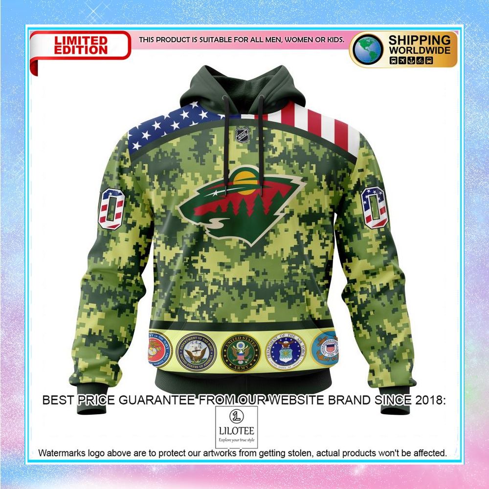 personalized nhl minnesota wild honor military with camo shirt hoodie 1 801