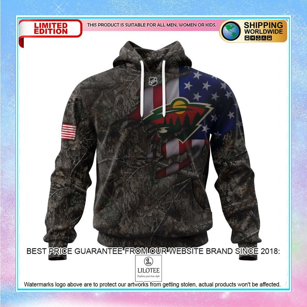 personalized nhl minnesota wild hunting camo realtree shirt hoodie 1 457