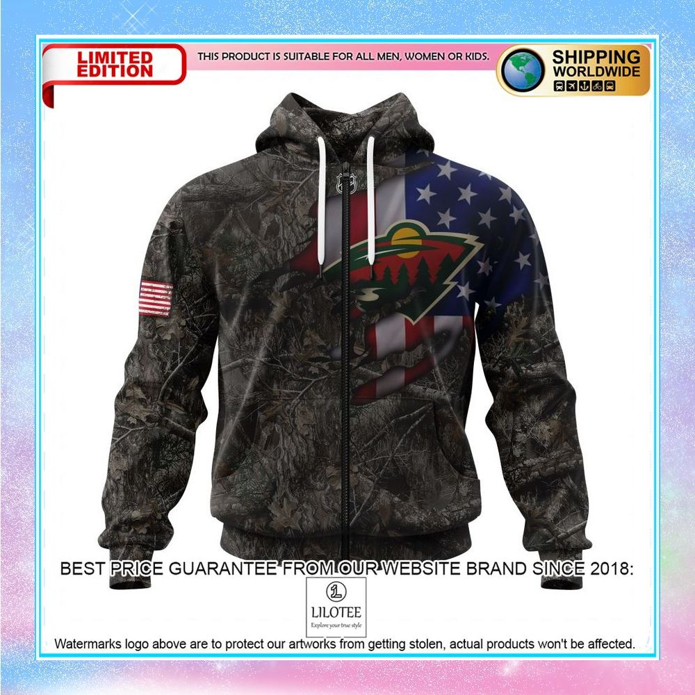 personalized nhl minnesota wild hunting camo realtree shirt hoodie 2 629