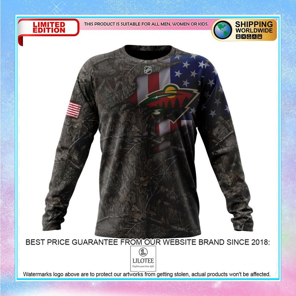 personalized nhl minnesota wild hunting camo realtree shirt hoodie 6 177