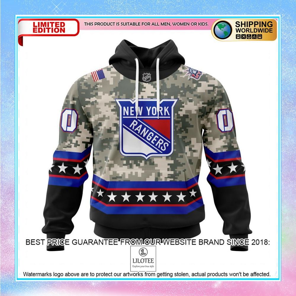 personalized nhl new york rangers honor military camo shirt hoodie 1 105