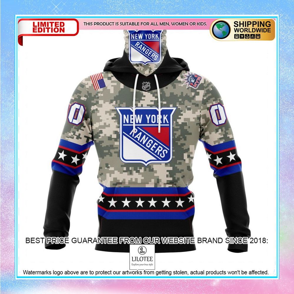 personalized nhl new york rangers honor military camo shirt hoodie 4 678