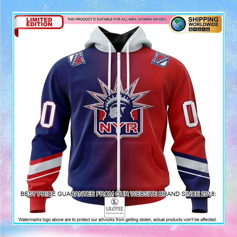 personalized nhl new york rangers retro gradient design shirt hoodie 2 439