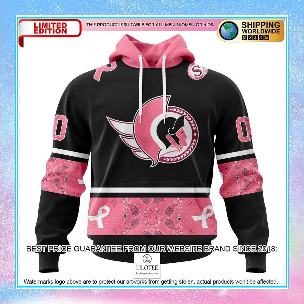 personalized nhl ottawa senators design in classic style with paisley we wear pink breast cancer shirt hoodie 1 774