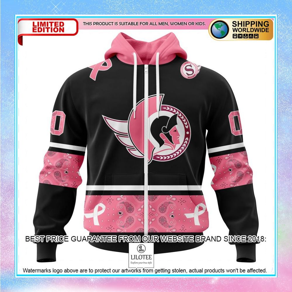 personalized nhl ottawa senators design in classic style with paisley we wear pink breast cancer shirt hoodie 2 679