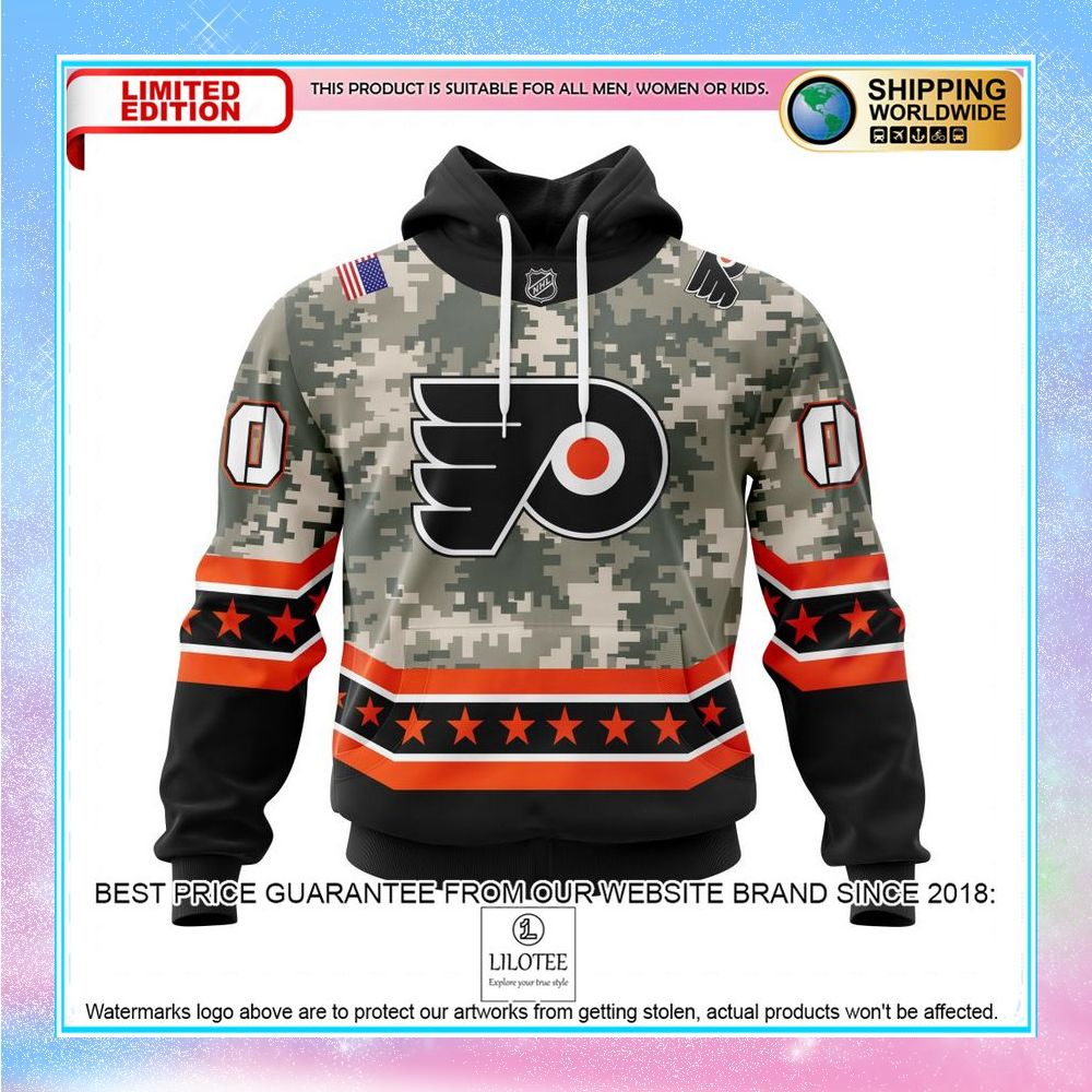 personalized nhl philadelphia flyers honor military with camo shirt hoodie 1 593