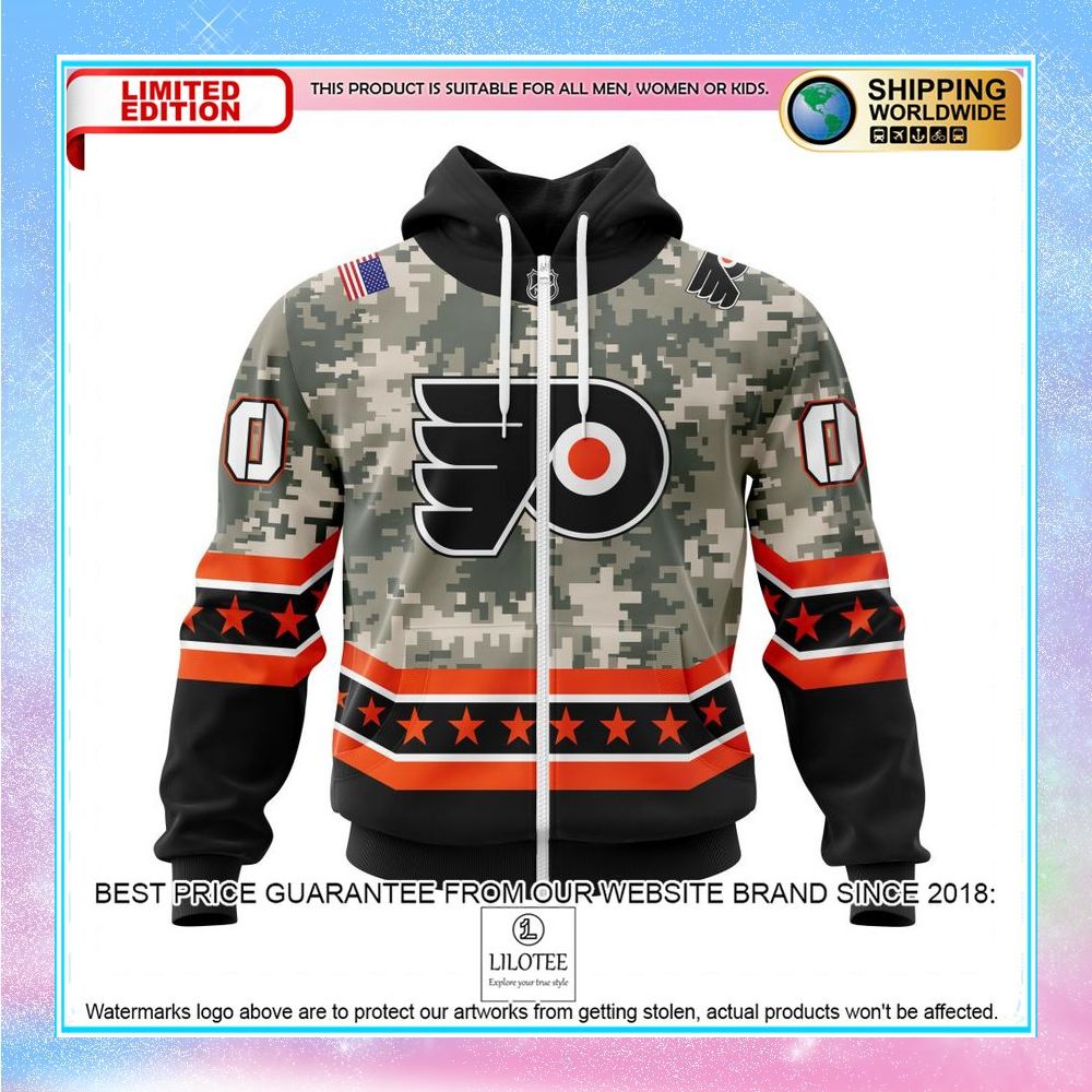 personalized nhl philadelphia flyers honor military with camo shirt hoodie 2 450