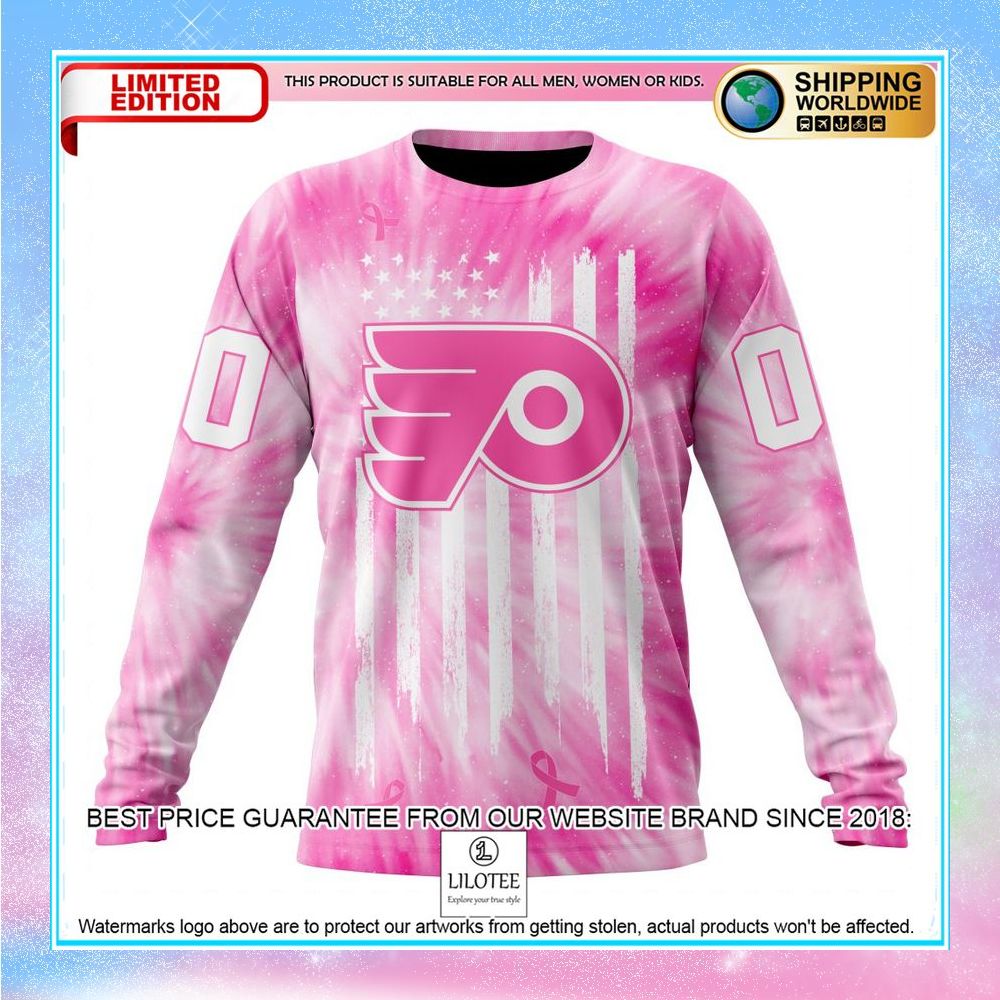 personalized nhl philadelphia flyers pink tie dye shirt hoodie 6 797