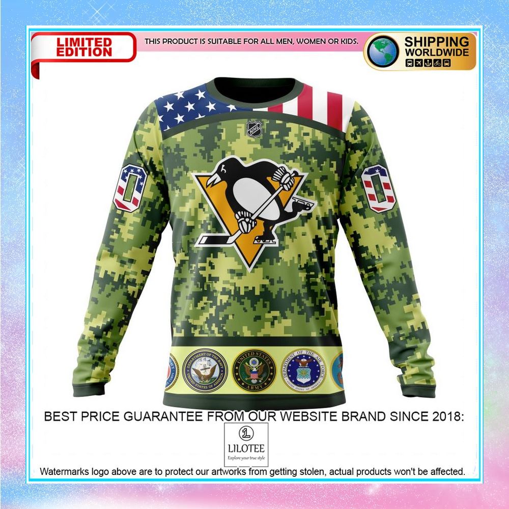personalized nhl pittsburgh penguins honor military with camo shirt hoodie 6 715