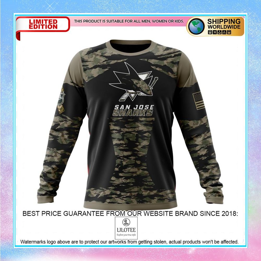 personalized nhl san jose sharks honors veterans and military members shirt hoodie 6 569