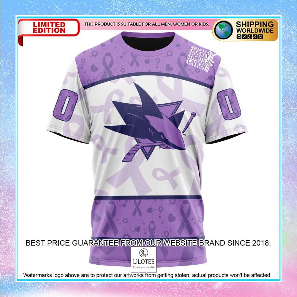 personalized nhl san jose sharks lavender fight cancer shirt hoodie 8 607