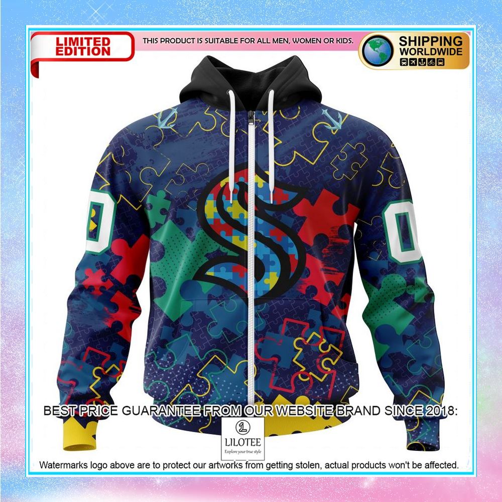 personalized nhl seattle kraken fearless aganst autism shirt hoodie 2 223