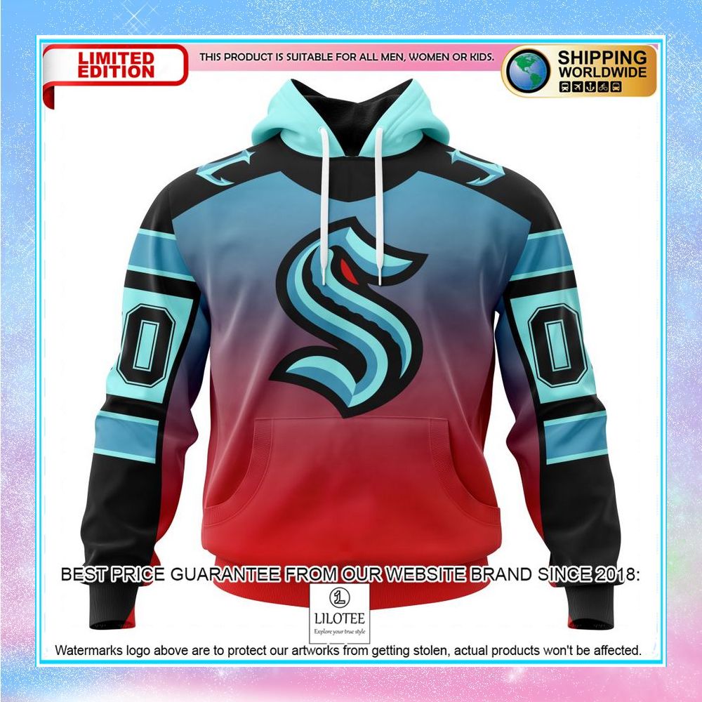 personalized nhl seattle kraken retro gradient design shirt hoodie 1 18