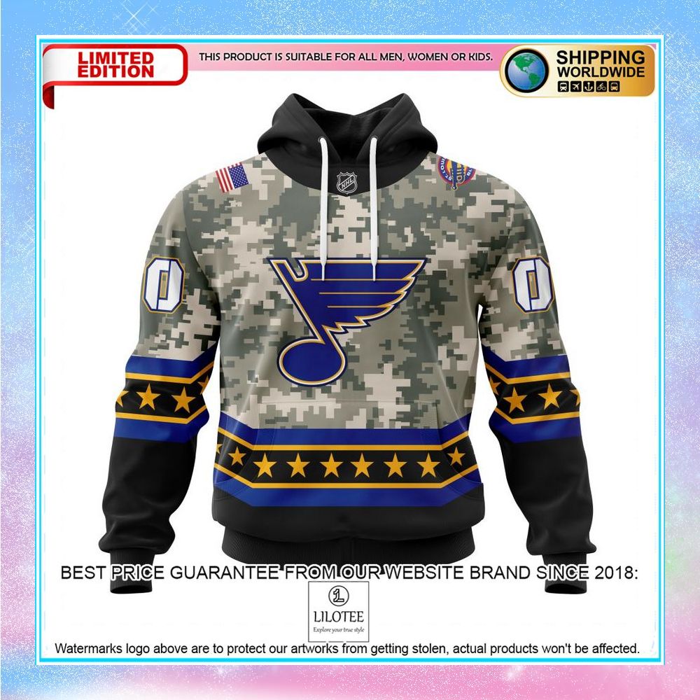 personalized nhl st louis blues honor military with camo shirt hoodie 1 579