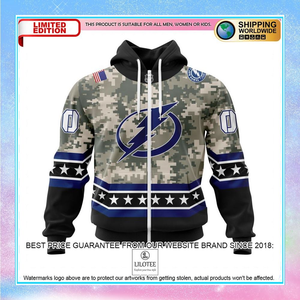 personalized nhl tampa bay lightning honor military with camo shirt hoodie 2 443