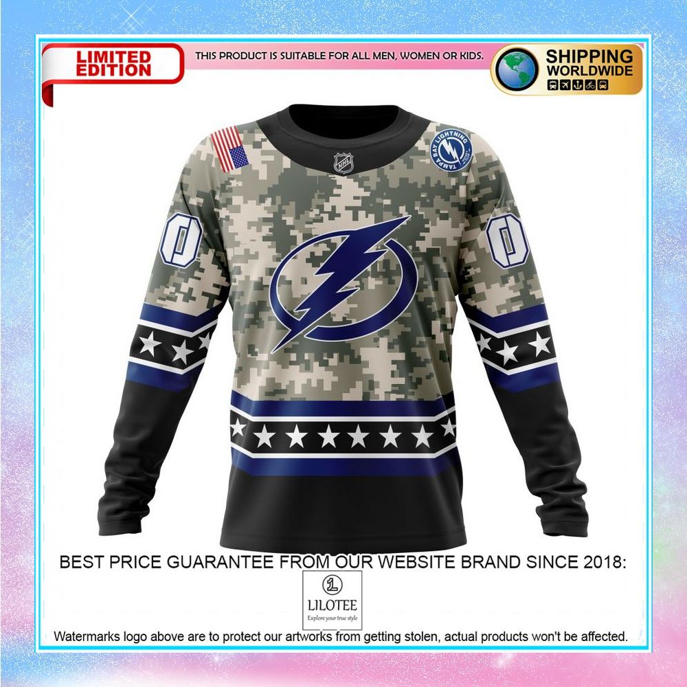 personalized nhl tampa bay lightning honor military with camo shirt hoodie 6 283