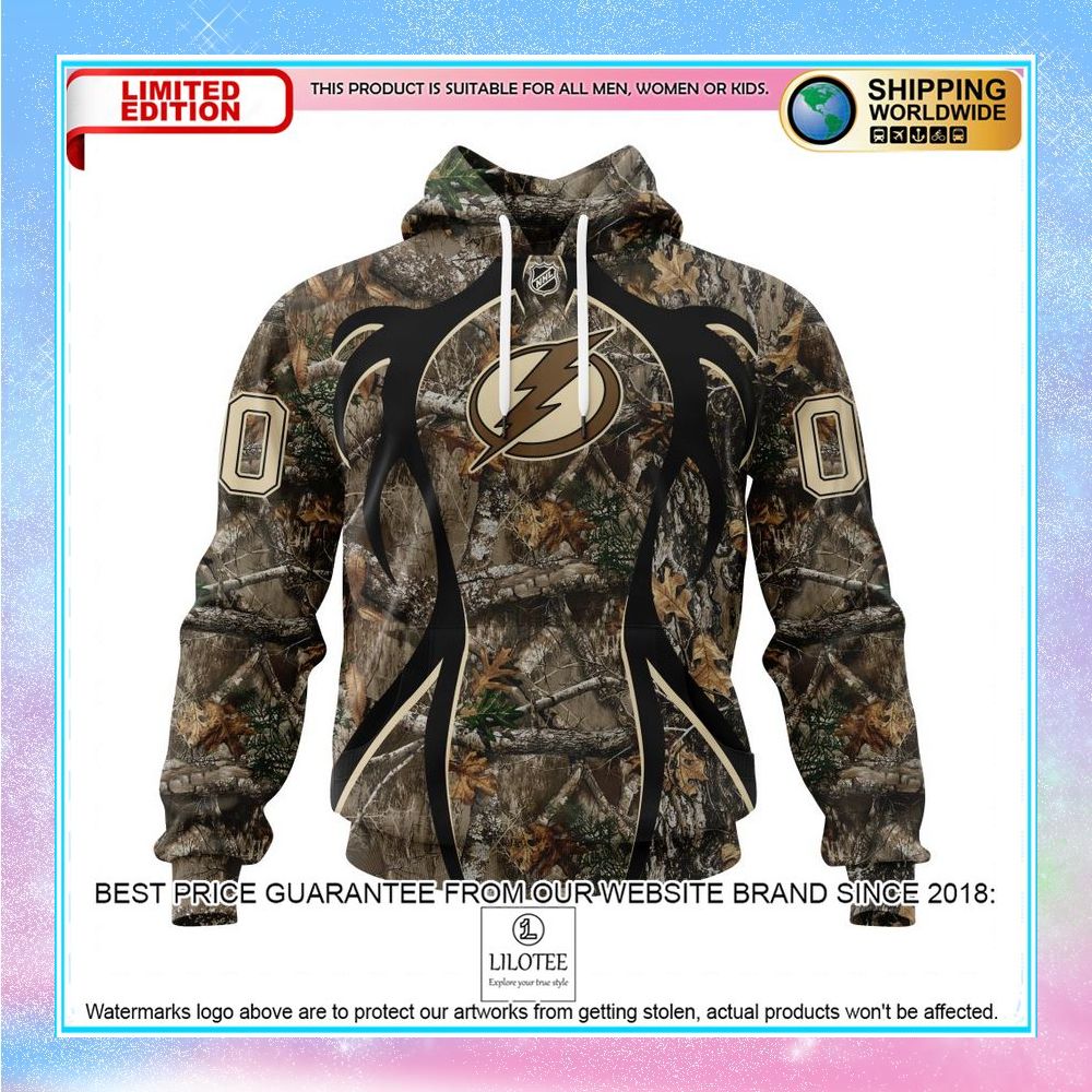 personalized nhl tampa bay lightning hunting realtree camo shirt hoodie 1 63