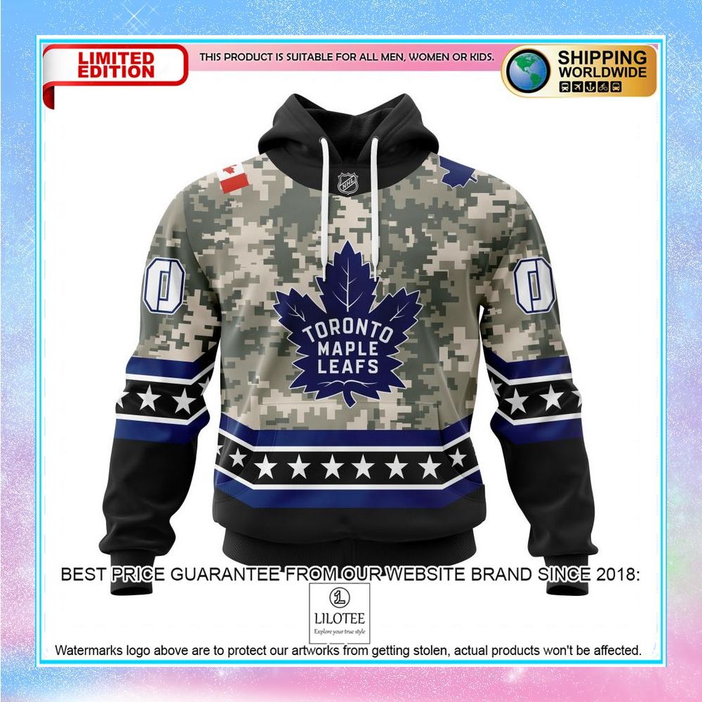 personalized nhl toronto maple leafs honor military with camo shirt hoodie 1 578