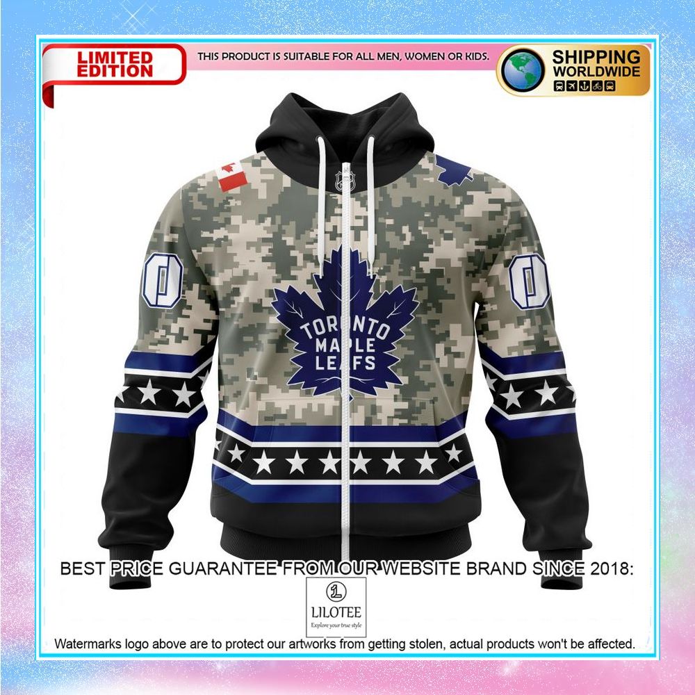 personalized nhl toronto maple leafs honor military with camo shirt hoodie 2 431