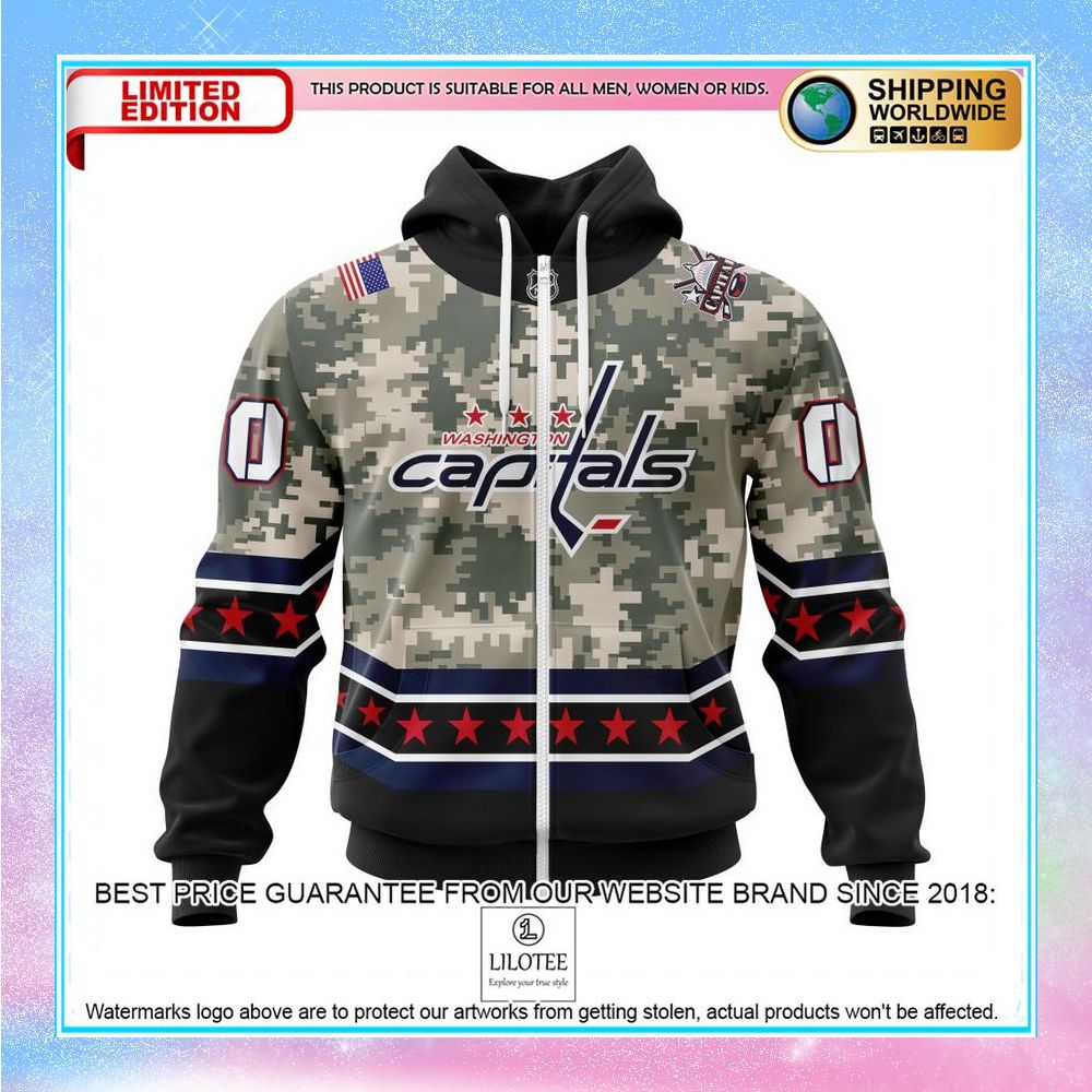 personalized nhl washington capitals honor military with camo shirt hoodie 2 651