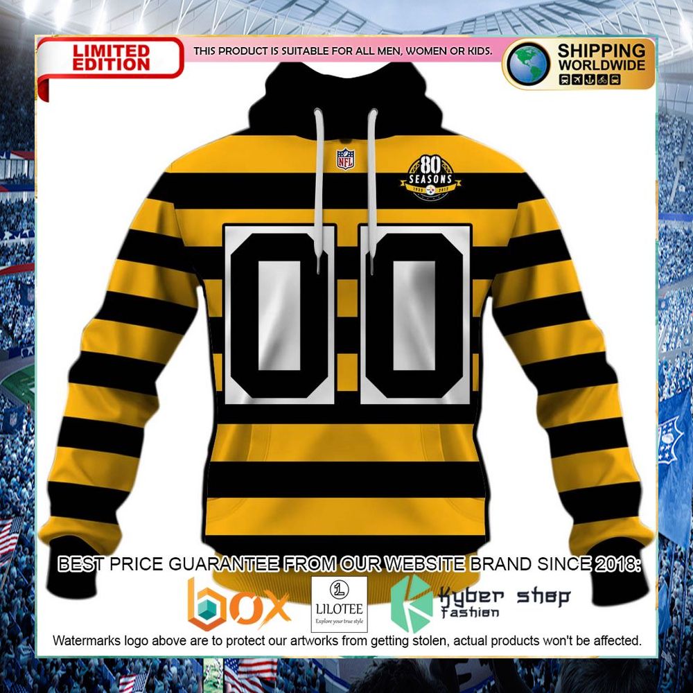 personalized pittsburgh steelers yellow black alternate 80th anniversary hoodie shirt 1 22