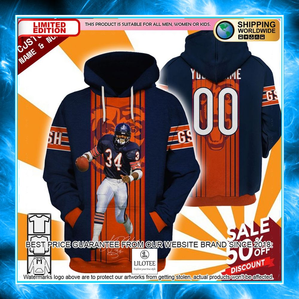 personalized walter payton chicago bears 3d shirt hoodie 1 189