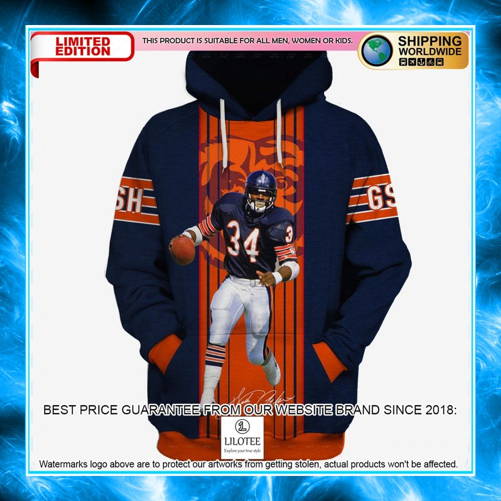 personalized walter payton chicago bears 3d shirt hoodie 2 650