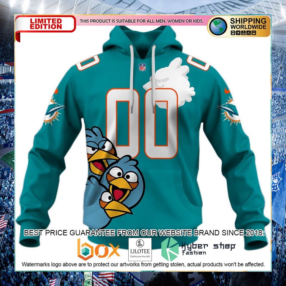 personalized youth miami dolphins nfl x angry birds hoodie shirt 1 962