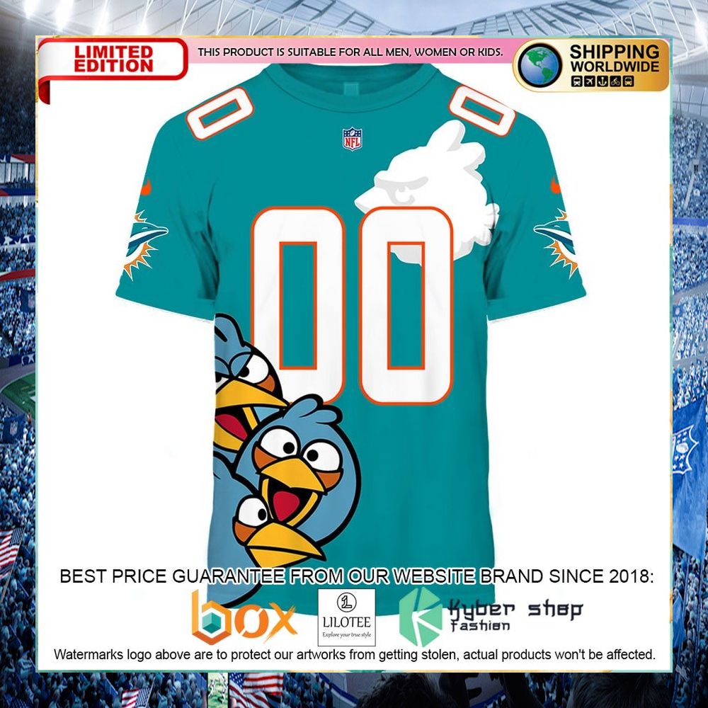 personalized youth miami dolphins nfl x angry birds hoodie shirt 2 991