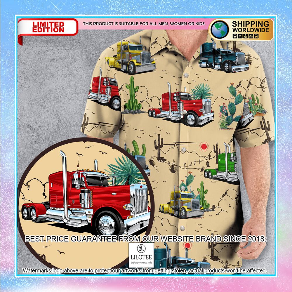 peterbilt semi truck pattern hawaiian shirt 1 86