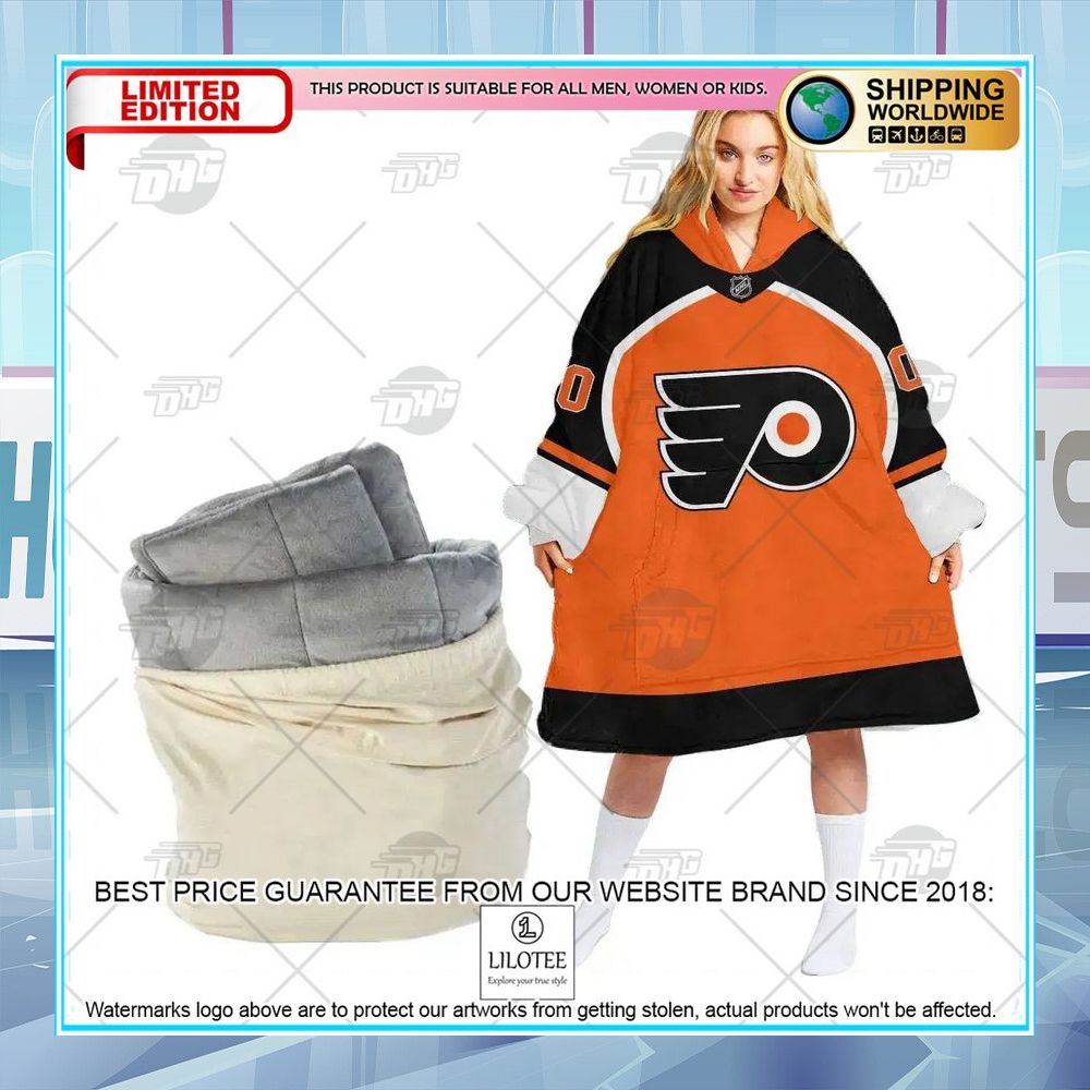 philadelphia flyers logo orange custom oodie blanket hoodie 1 845