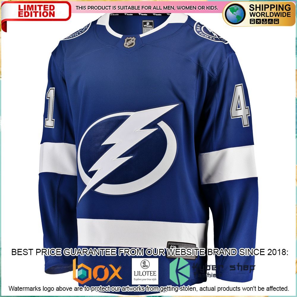 pierre edouard bellemare tampa bay lightning blue hockey jersey 2 879