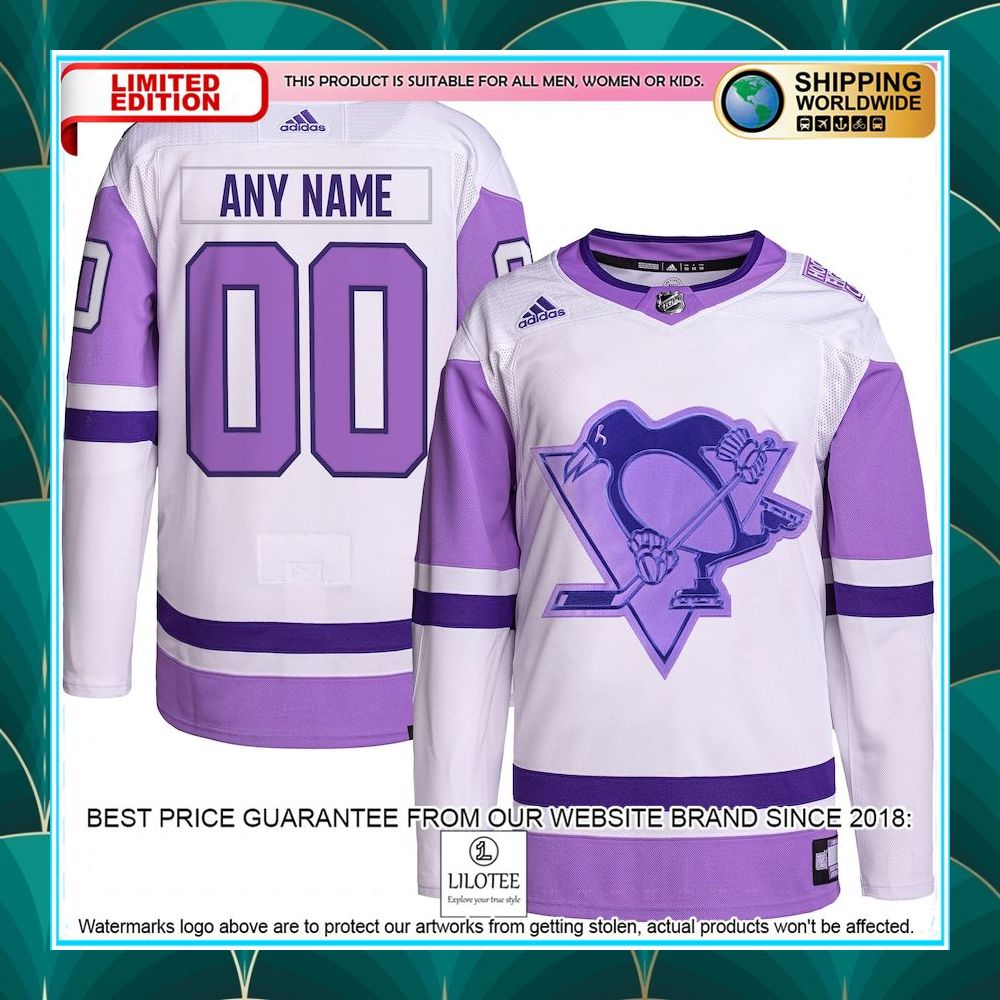pittsburgh penguins adidas hockey fights cancer primegreen custom white purple hockey jersey 1 334