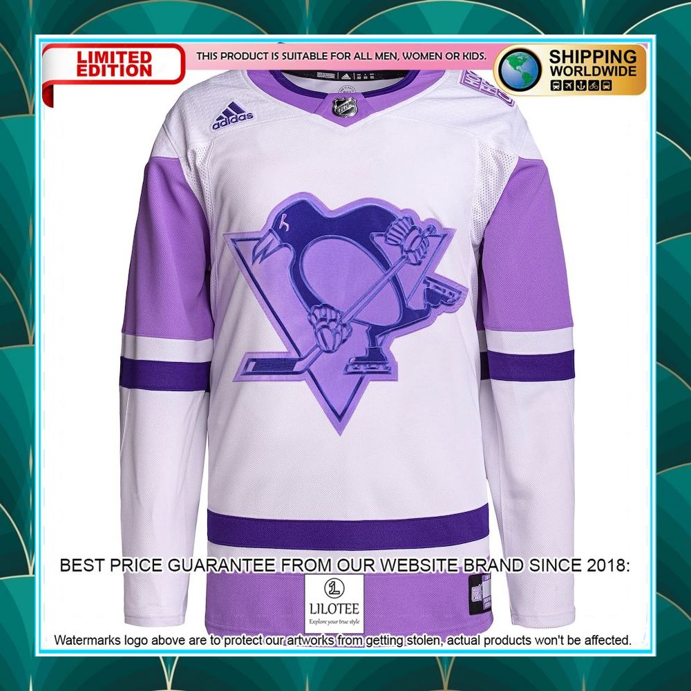 pittsburgh penguins adidas hockey fights cancer primegreen custom white purple hockey jersey 2 960