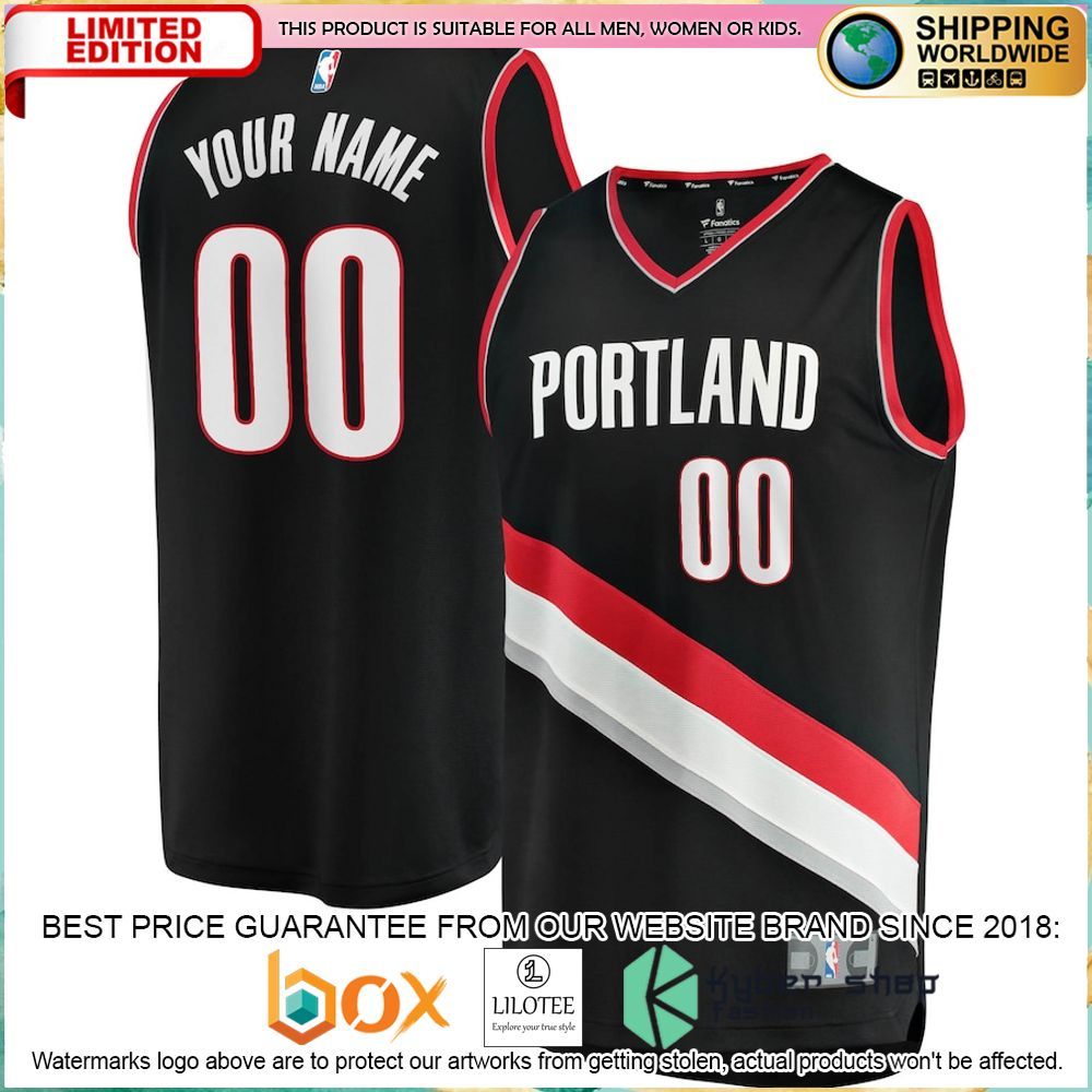 portland trail blazers custom black basketball jersey 1 367