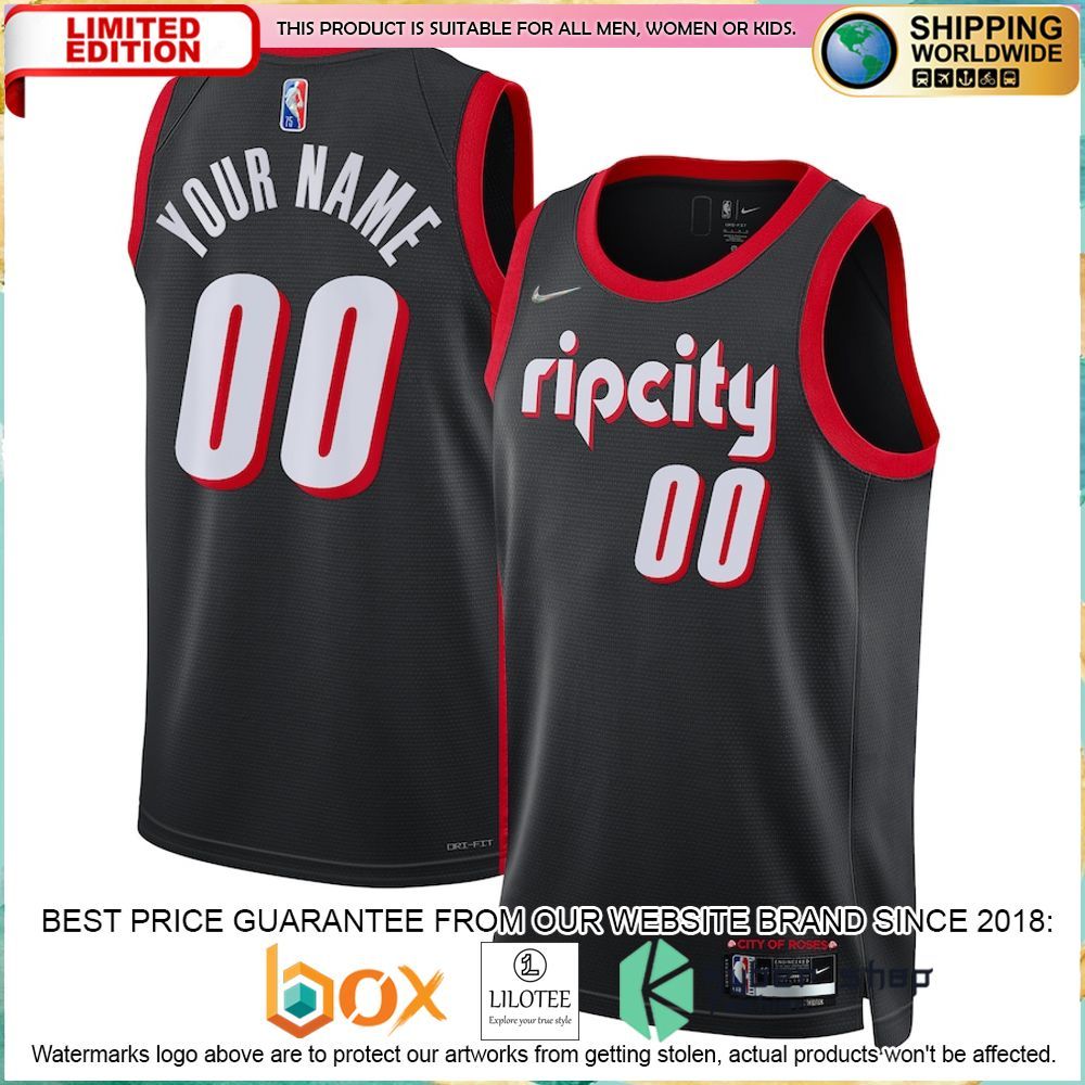 portland trail blazers nike 2021 22 custom black basketball jersey 1 723