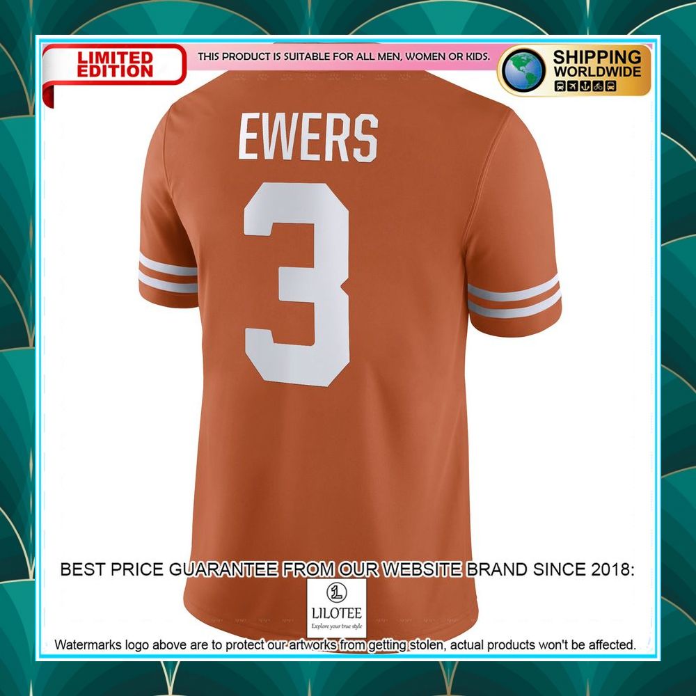 quinn ewers texas longhorns nike nil texas orange football jersey 3 745